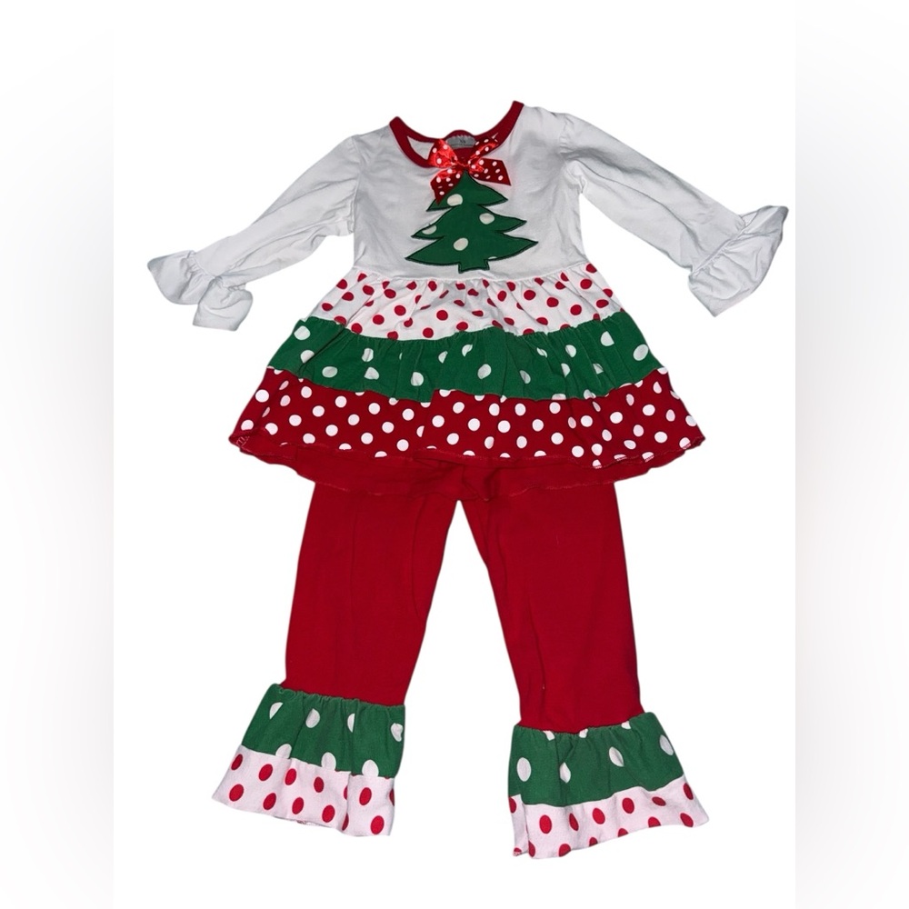Girls XS Christmas Holiday 2 piece Outfit | Bell Bottom Pant | Cotton/Spandex